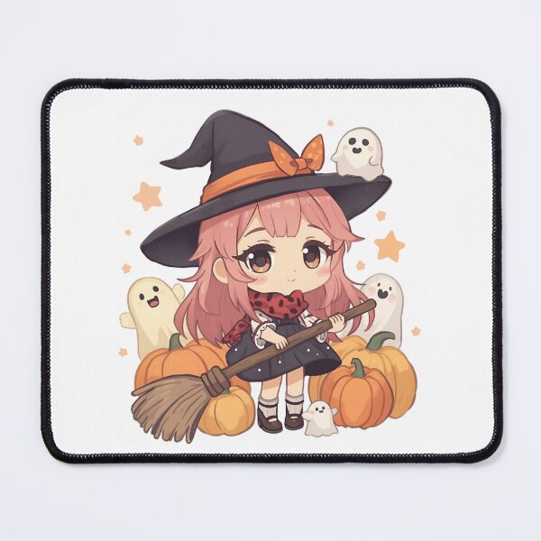 Item preview, Cute Chibi Witch Girl With Broom Among Pumpkins And Ghosts For Halloween Scene designed and sold by KanDa-Shop.