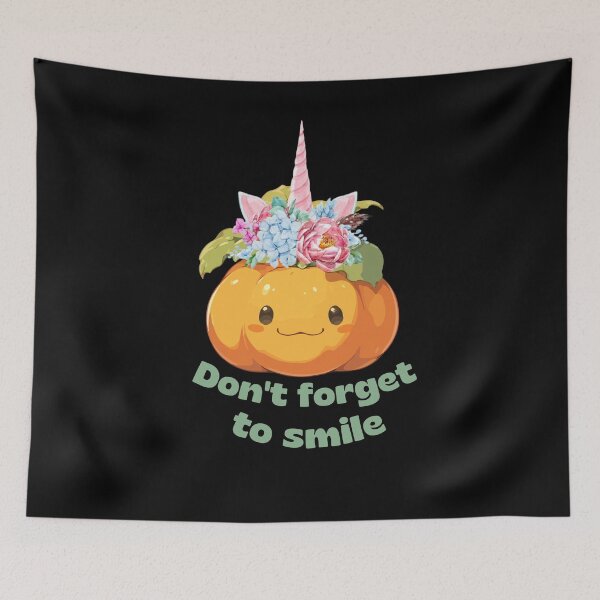Item preview, Funny unicorn Pumpkin with flowers and  with saying Don't forget to smile  designed and sold by MegiSmile.