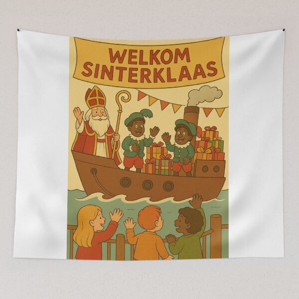 Item preview, Welkom Sinterklaas – Warme Haven Illustratie met Boot vol Cadeaus designed and sold by snoezelstudio.