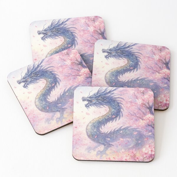 Item preview, Dragon Rising Through Cherry Blossom Storm – Japanese Watercolor Art designed and sold by ワフパズル.