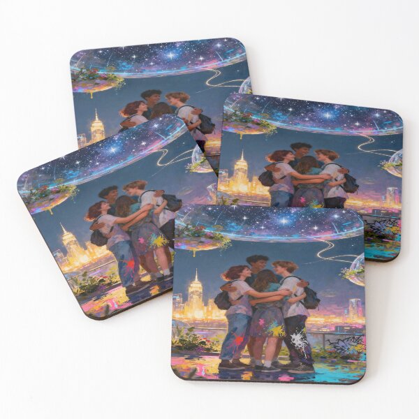 Item preview, Future Reunion – warm embrace in glowing cityscape with cosmic sky & creative urban vibes designed and sold by FotoworldEdel.