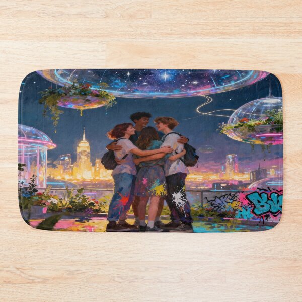 Item preview, Future Reunion – warm embrace in glowing cityscape with cosmic sky & creative urban vibes designed and sold by FotoworldEdel.