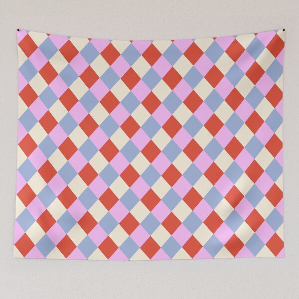Item preview, Harlequin pattern red, pink and blue designed and sold by Aralma.