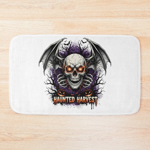 Item preview, HAUNTED HARVEST Skull with Bat Wings and Glowing Eyes Halloween Horror Graphic designed and sold by NewYorkColours.