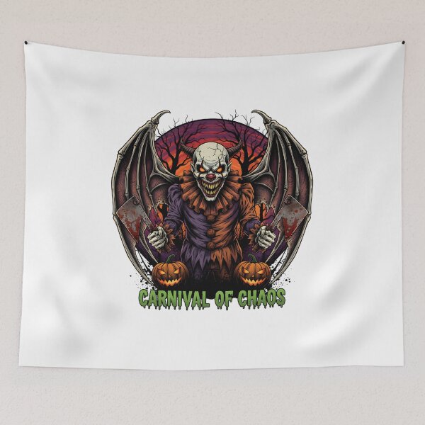 Item preview, CARNIVAL OF CHAOS Demonic Clown with Cleavers and Bat Wings Horror Graphic designed and sold by NewYorkColours.