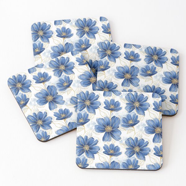 Item preview, Blue Floral and Gold lines designed and sold by AnnArtshock.