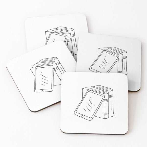 Item preview, A tablet propped up by a book in a library corner designed and sold by rasagamastore.