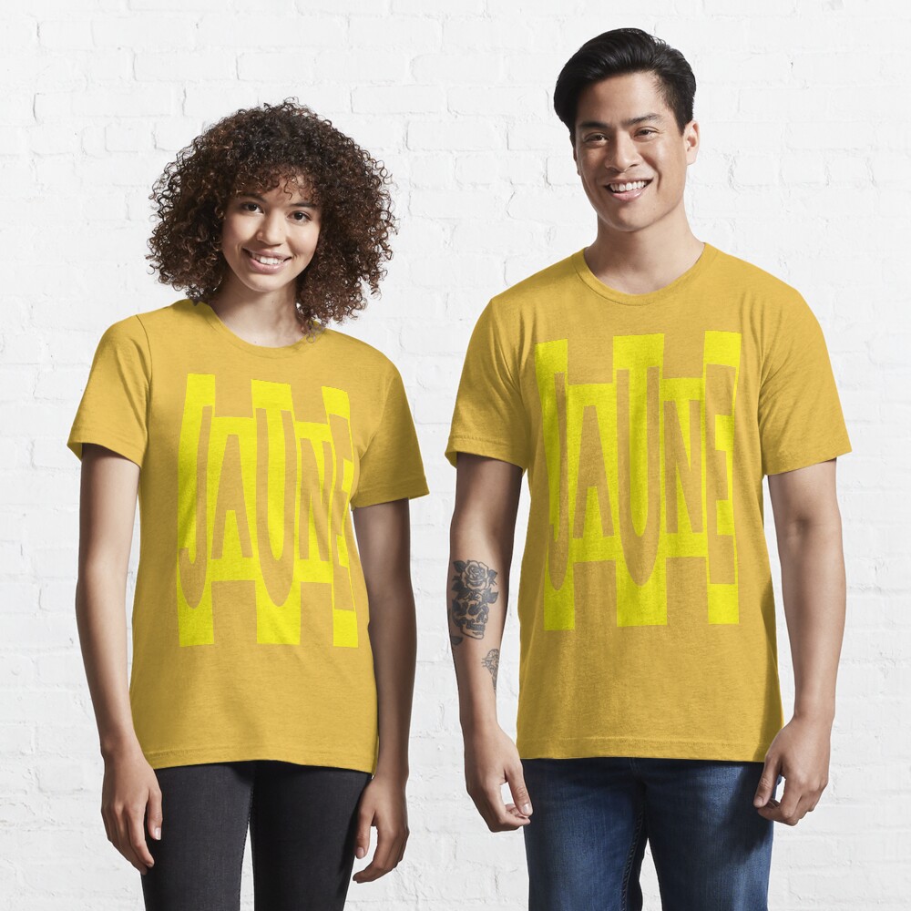 yellow shirt with white writing