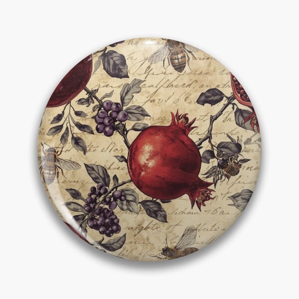 Item preview, Vintage Pomegranate & Blackberry Pattern – Crimson Botanical Art with Honeybees designed and sold by Esterlane.