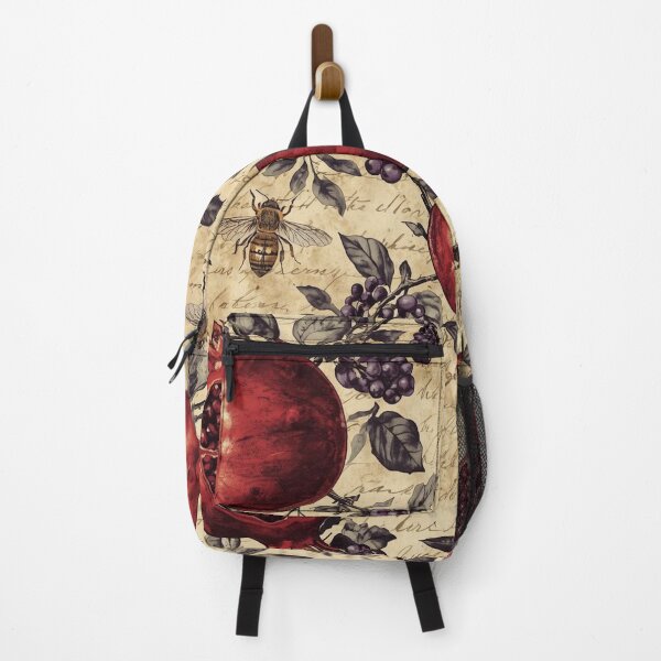 Item preview, Vintage Pomegranate & Blackberry Pattern – Crimson Botanical Art with Honeybees designed and sold by Esterlane.