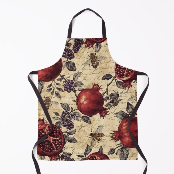Item preview, Vintage Pomegranate & Blackberry Pattern – Crimson Botanical Art with Honeybees designed and sold by Esterlane.