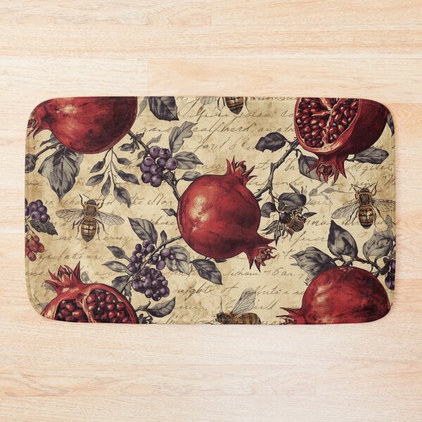 Item preview, Vintage Pomegranate & Blackberry Pattern – Crimson Botanical Art with Honeybees designed and sold by Esterlane.