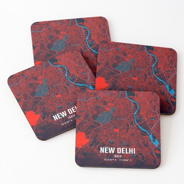 Item preview, New Delhi Red & Blue Minimalist Map designed and sold by HomeLivingCo.