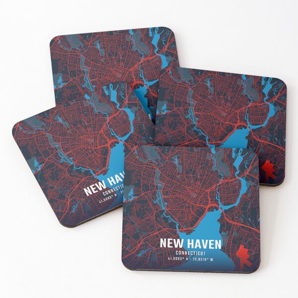 Item preview, New Haven Red & Blue Minimalist Map designed and sold by HomeLivingCo.