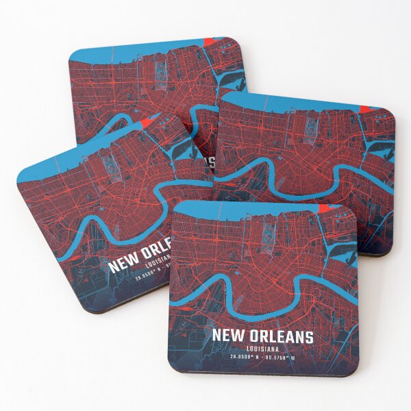 Item preview, New Orleans Red & Blue Minimalist Map designed and sold by HomeLivingCo.