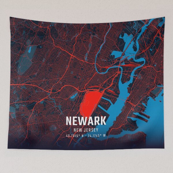 Item preview, Newark Red & Blue Minimalist Map designed and sold by HomeLivingCo.