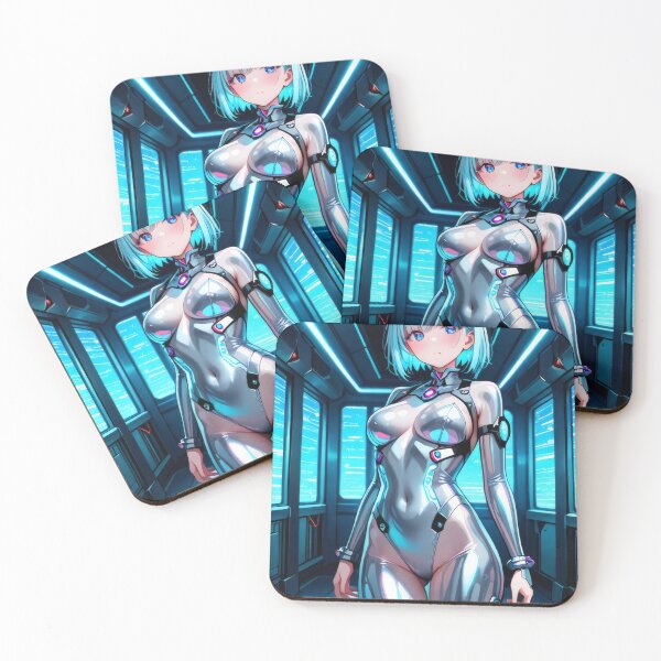 Item preview, A sleek cyber anime woman glowing in neon hues designed and sold by AIArtAnime.