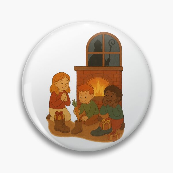 Item preview, Kinderen Zetten Hun Schoen – Warme Winter Illustratie bij het Haardvuur designed and sold by snoezelstudio.
