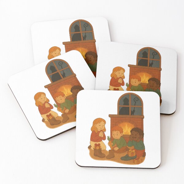 Item preview, Kinderen Zetten Hun Schoen – Warme Winter Illustratie bij het Haardvuur designed and sold by snoezelstudio.
