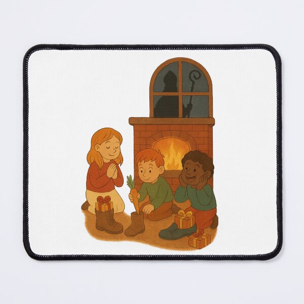 Item preview, Kinderen Zetten Hun Schoen – Warme Winter Illustratie bij het Haardvuur designed and sold by snoezelstudio.