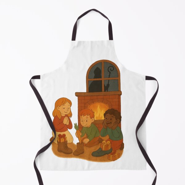 Item preview, Kinderen Zetten Hun Schoen – Warme Winter Illustratie bij het Haardvuur designed and sold by snoezelstudio.