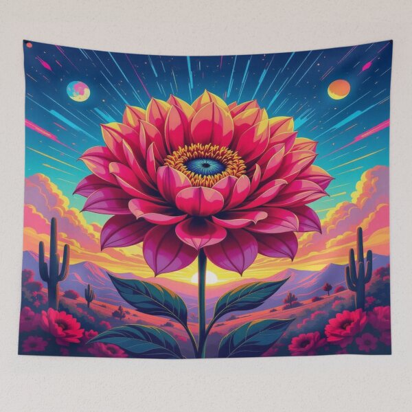 Item preview, Cosmic Bloom – surreal flower rising in desert light with sun, moon & celestial rays designed and sold by FotoworldEdel.
