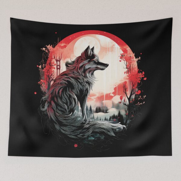 Item preview, Lone Wolf in Crimson Forest - Winter Moon Sentinel designed and sold by Daagath.