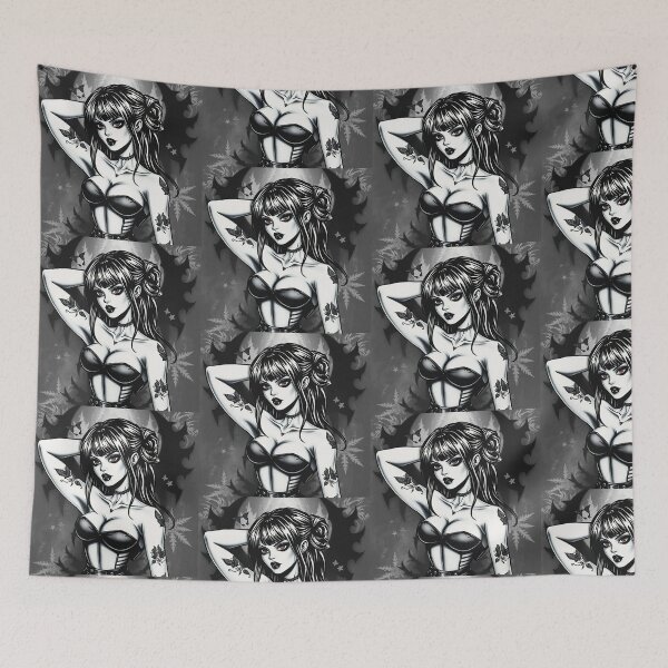 Item preview, Tattooed Goth Girl beautiful pinup poster art designed and sold by Vintage Designs +.