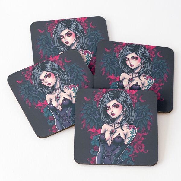 Item preview, Tattooed Goth Girl beautiful pinup poster art designed and sold by Vintage Designs +.