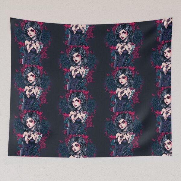 Item preview, Tattooed Goth Girl beautiful pinup poster art designed and sold by Vintage Designs +.