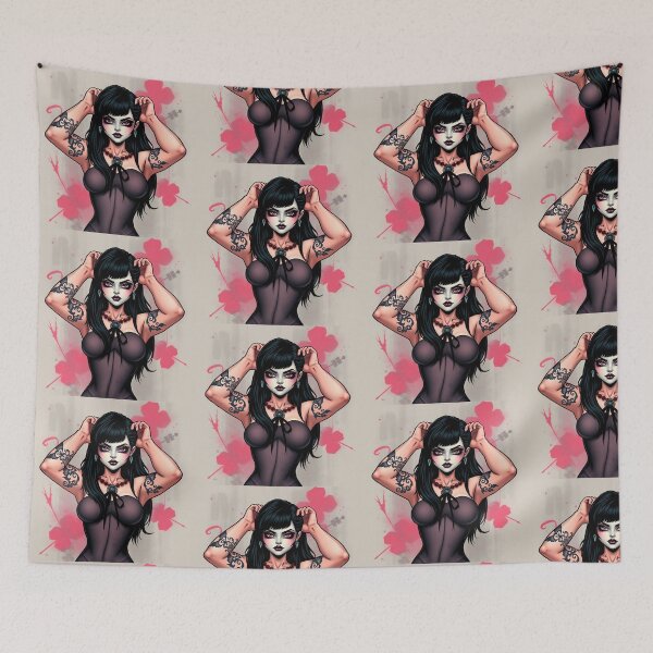 Item preview, Tattooed Goth Girl beautiful pinup poster art designed and sold by Vintage Designs +.
