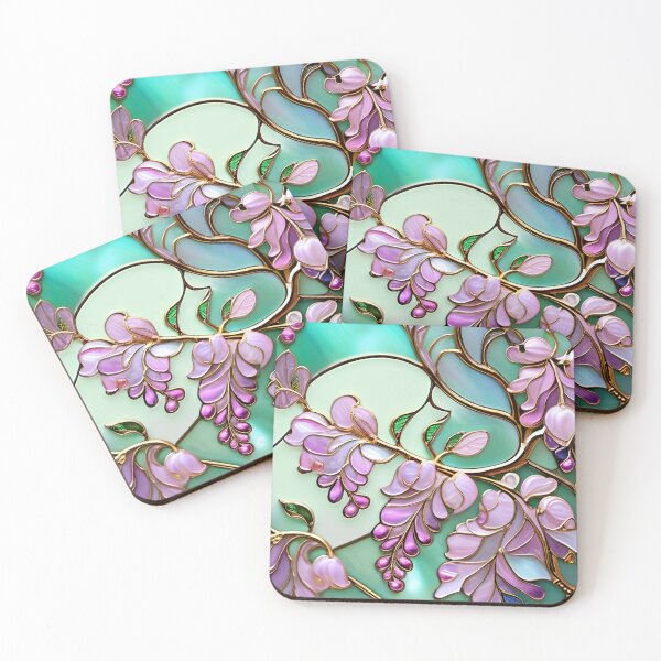 Item preview, COTTAGE WISTERIA FLOWERS * Pink Floral Botanical Nature Landscape Bejeweled Stained Glass ~ Coastal Seaside Cottage Core Holiday Christmas Birthday Bridal/Baby Shower Wedding AirBnB GIFT designed and sold by Spinning Plates 360.