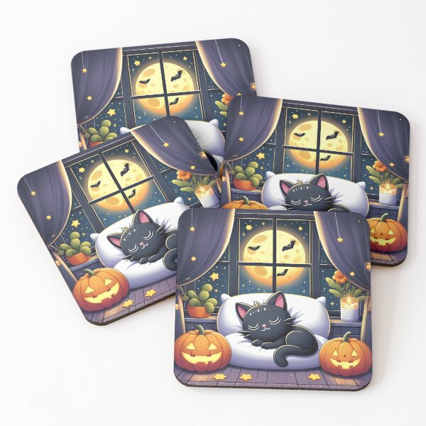 Item preview, Black cat sleeping on a Halloween night No.1 designed and sold by DreamagineArtDesign.