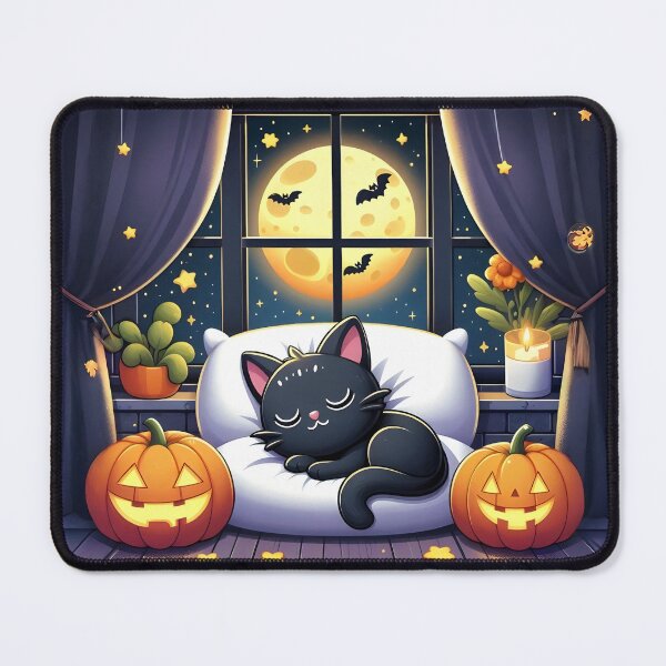 Item preview, Black cat sleeping on a Halloween night No.1 designed and sold by DreamagineArtDesign.
