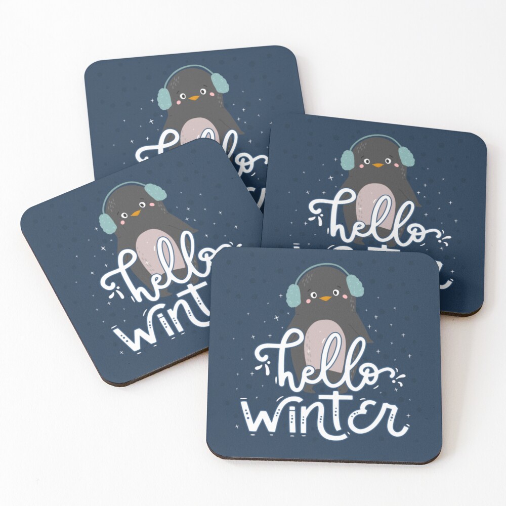 Hello Winter Coasters (Set of 4) - unicorn fantasy design by HackerLooks