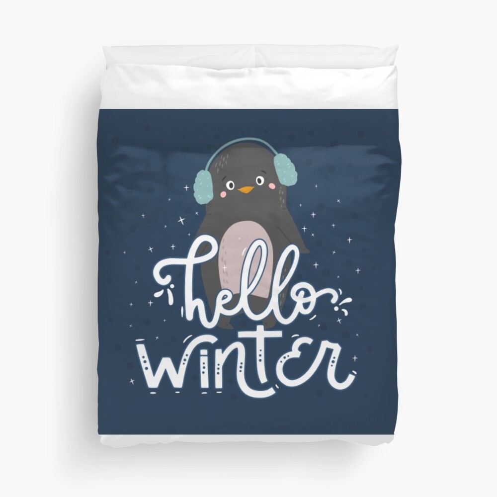 Hello Winter Duvet Cover - unicorn fantasy design by HackerLooks