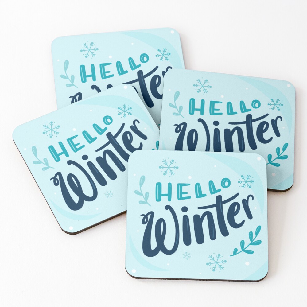 Hello Winter (Art Print) Coasters (Set of 4) - unicorn fantasy design by HackerLooks