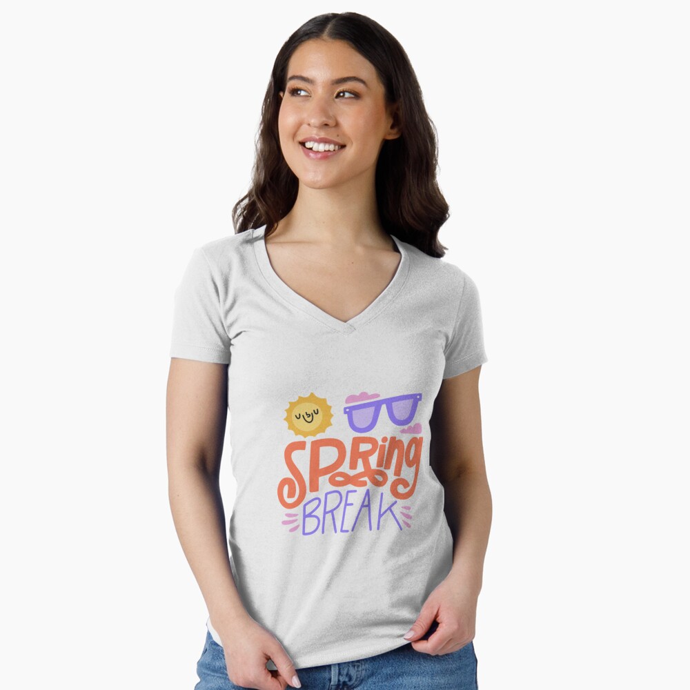 Spring Break Fitted V-Neck T-Shirt - cute pet design by HackerLooks