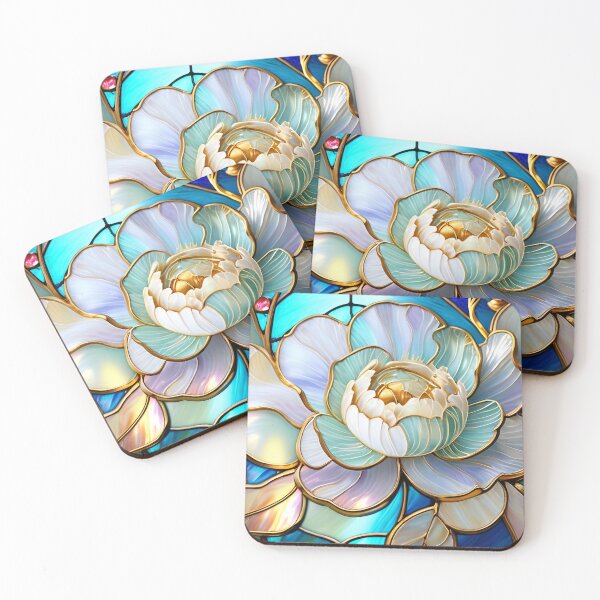 Item preview, FARMHOUSE PEONY FLOWERS * Seafoam Periwinkle Floral Botanical Nature Landscape Bejeweled Stained Glass ~ Coastal Seaside Cottage Core Holiday Christmas Birthday Bridal/Baby Shower Wedding AirBnB GIFT designed and sold by Spinning Plates 360.
