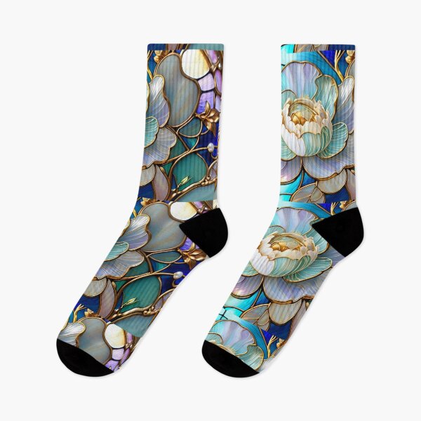 Item preview, FARMHOUSE PEONY FLOWERS * Seafoam Periwinkle Floral Botanical Nature Landscape Bejeweled Stained Glass ~ Coastal Seaside Cottage Core Holiday Christmas Birthday Bridal/Baby Shower Wedding AirBnB GIFT designed and sold by Spinning Plates 360.
