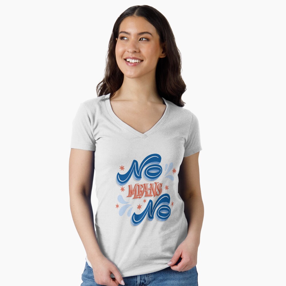 No Means No Fitted V-Neck T-Shirt - programmer humor design by HackerLooks
