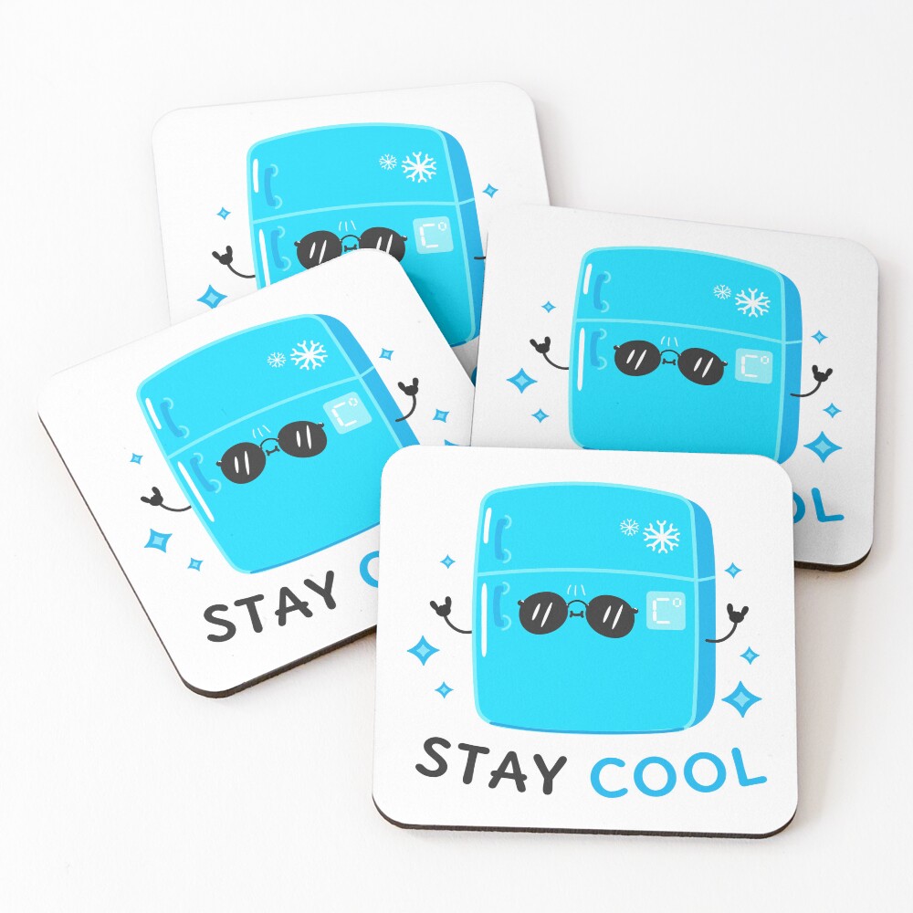 Stay Cool (Sticker) Coasters (Set of 4) - cute pet design by HackerLooks