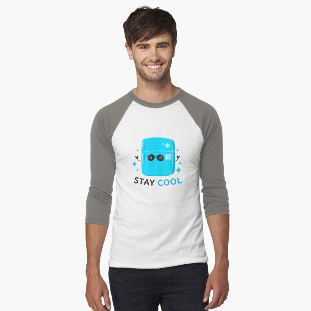 Stay Cool (Sticker) Baseball ¾ Sleeve T-Shirt - cute pet design by HackerLooks
