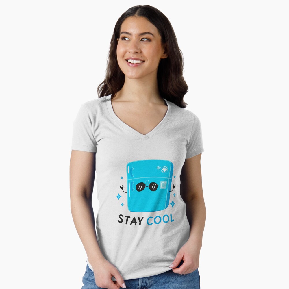 Stay Cool (Sticker) Fitted V-Neck T-Shirt - cute pet design by HackerLooks