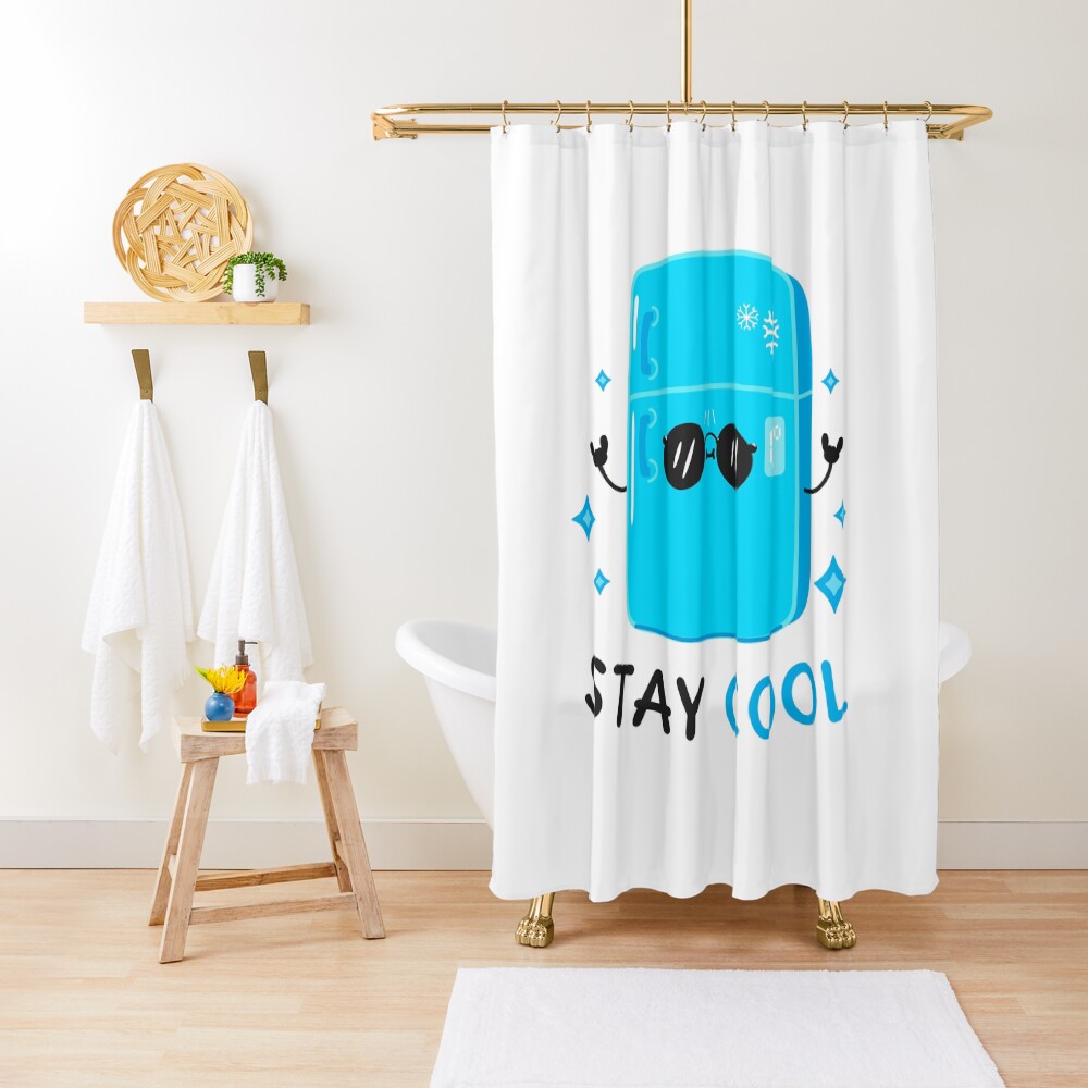 Stay Cool (Sticker) Shower Curtain - cute pet design by HackerLooks