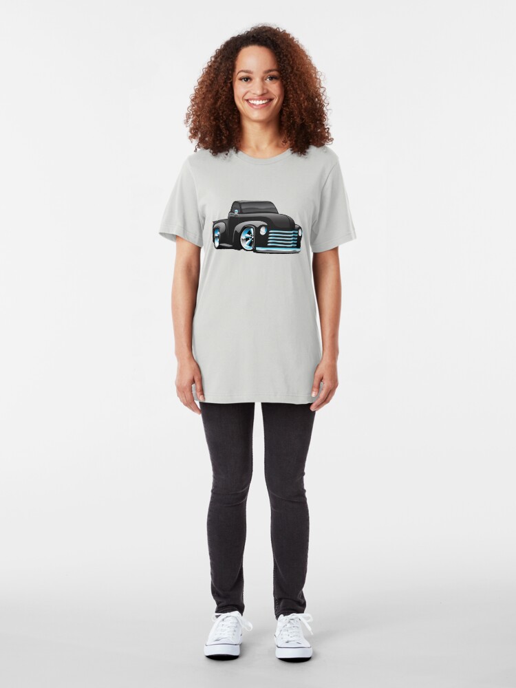 Alternate view of Hot Rod Pickup Truck Cartoon Slim Fit T-Shirt