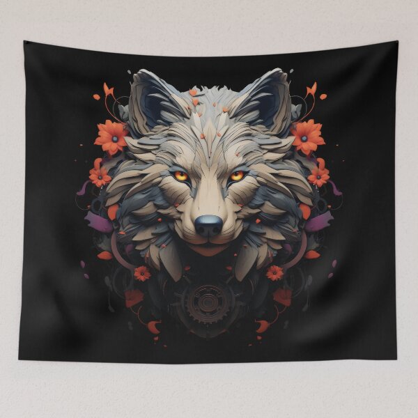 Item preview, Floral Mecha Wolf – Fusion of Nature and Machine designed and sold by Daagath.