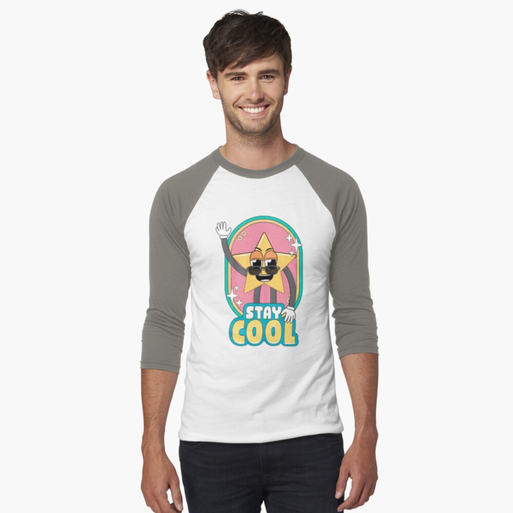 Stay Cool (Magnet) Baseball ¾ Sleeve T-Shirt - cute pet design by HackerLooks