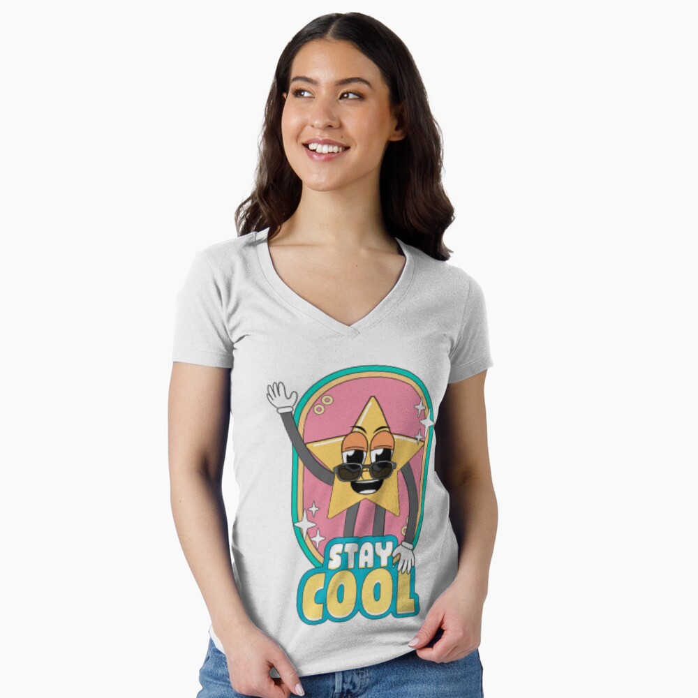 Stay Cool (Magnet) Fitted V-Neck T-Shirt - cute pet design by HackerLooks
