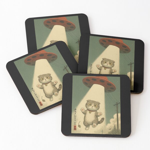 Item preview, Scottish Fold Cat UFO Abducting Cat Retro Comic Art Halftone Vintage Japanese designed and sold by Damcoc.